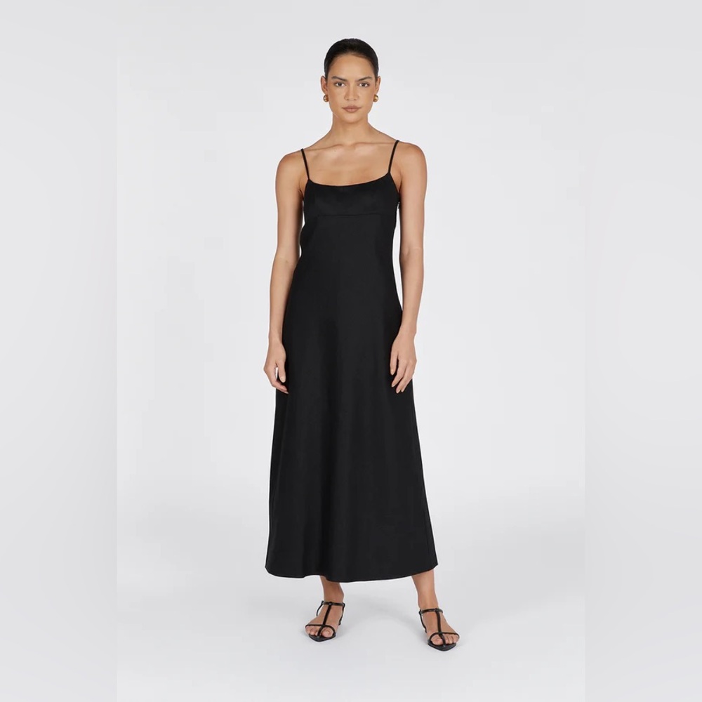 DISSH LUCIA BLACK LINEN MIDI DRESS